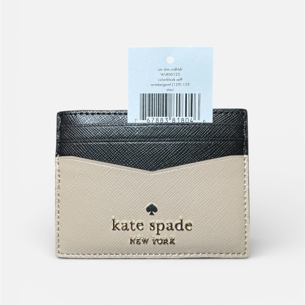 Kate Spade Small Slim Color block Saffiano Leather Card Holder nwt